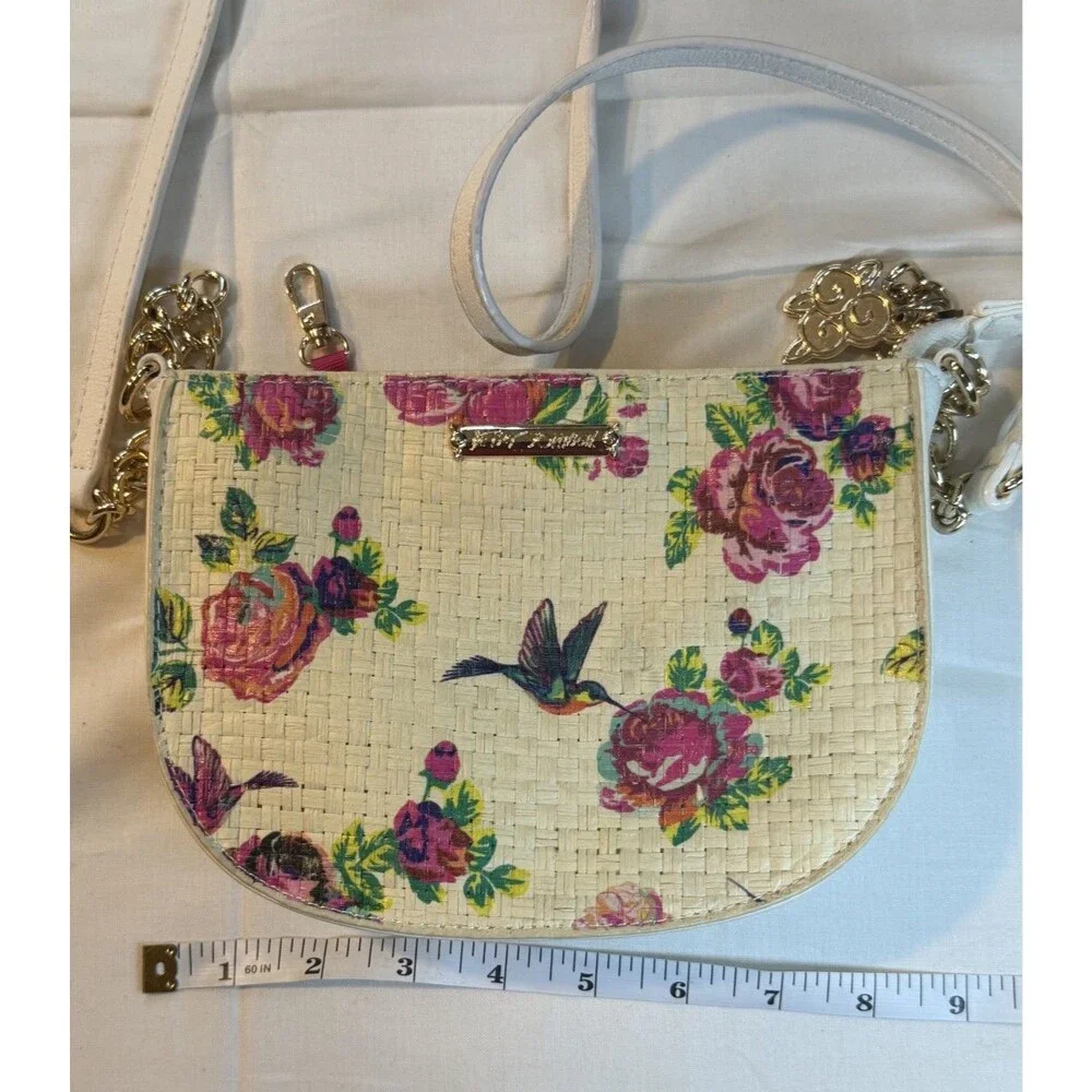 🌸🕊️ Betsey Johnson Crossbody Purse | Basket Weave | Hummingbird & Floral Print